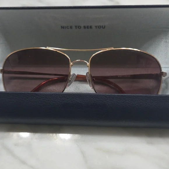 Warby Parker Brown And Gold Rim Sunglasses With Case In Good Condition! - Picture 5 of 9